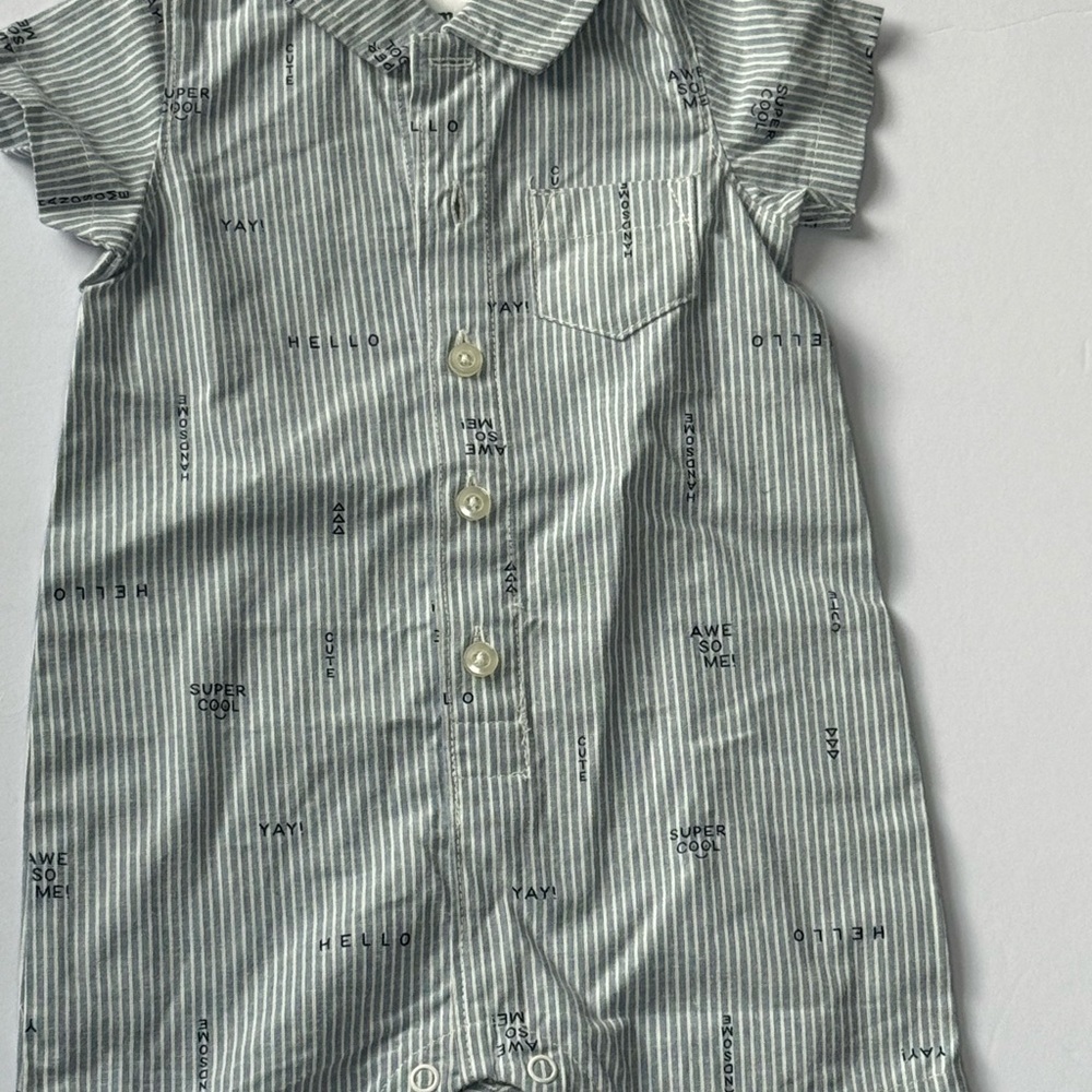 Carter's Blue and White Striped Baby Romper 6 Months